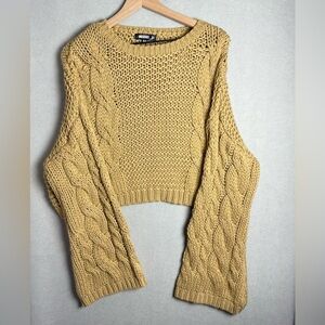 Missguided Women's Cable Knit Crop Top Sweater Mustard Yellow US size 6/8